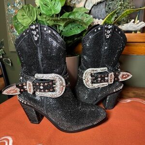 Club Exx Black Rhinestone Cowgirl Western Boots